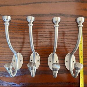 4 Classic Brushed Silver/Nickel Wall Hooks